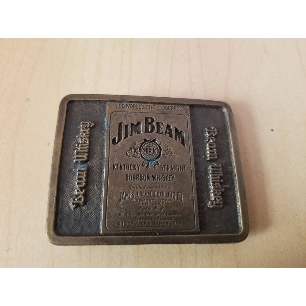 Vintage Jim Beam "The World Finest Bourbon" Brass Belt Buckle Kentucky Straight